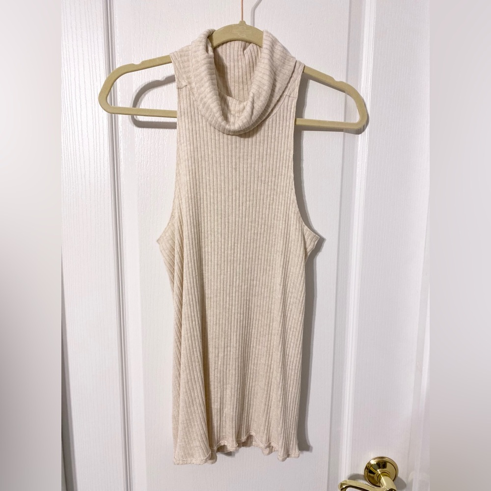 NEW We The Free Cowl Neck Ribbed Knit Sleeveless Top Cream Size Medium